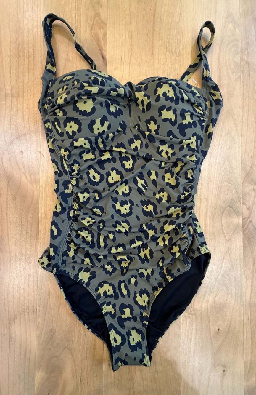 Betsey Johnson One Piece Bandeau Leopard Swimsuit Green Size M